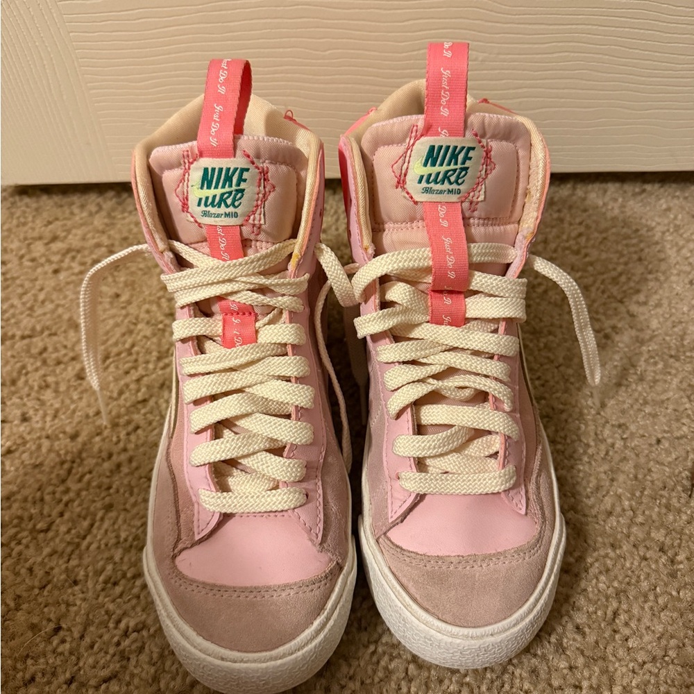 Nike Blazer Kids Pink, Green and Cream High-Top Lace up Sneakers